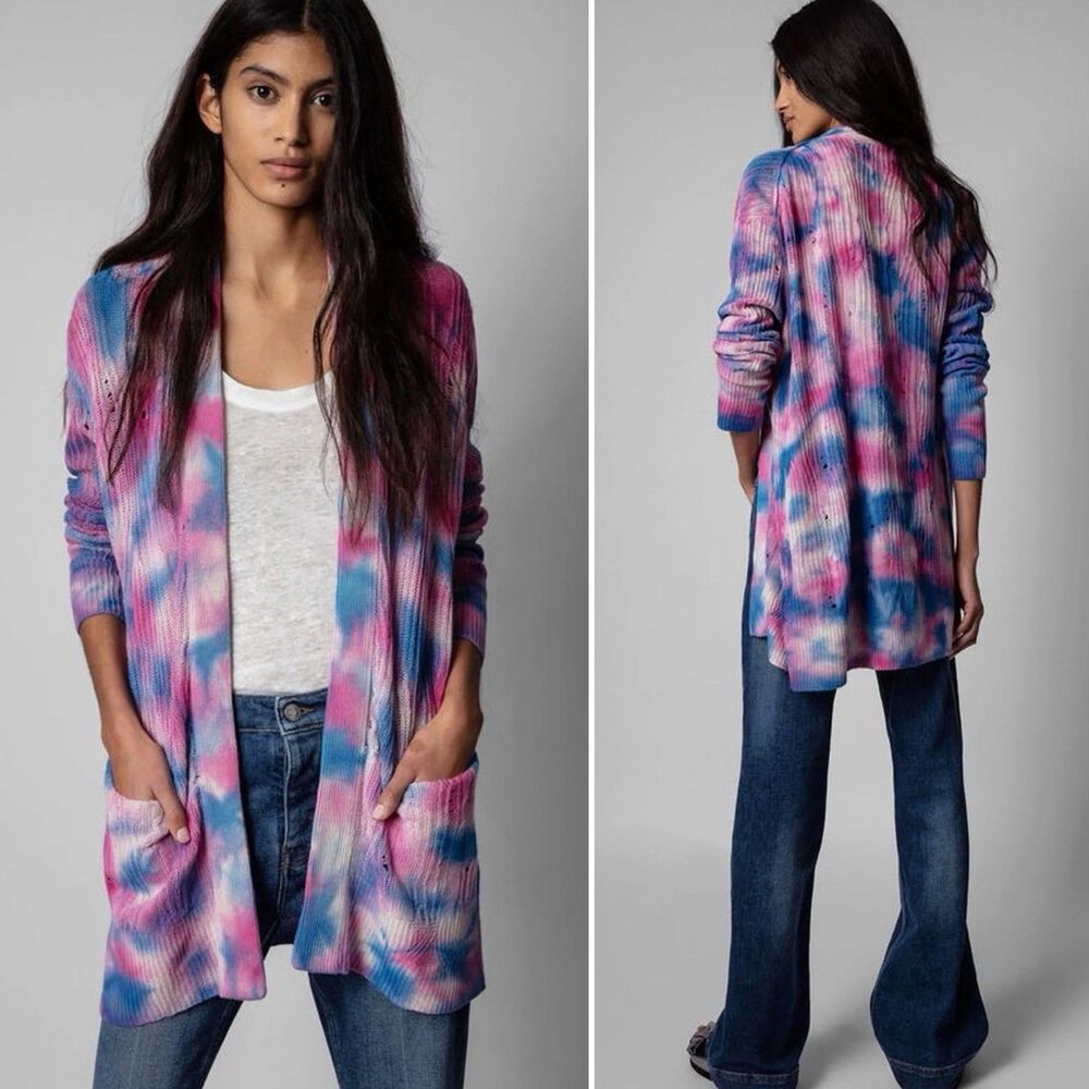 Zadig & Voltaire Addison Cashmere Sweater XS Distressed Destroyed Tie Dye Grunge